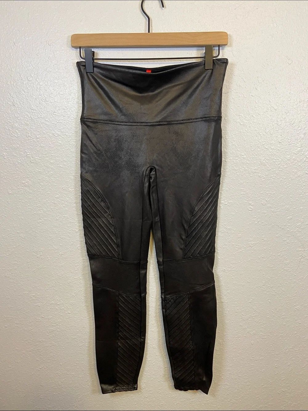 SPANX Black Faux Leather Moto Chic Goth Emo Classic Legging Pants Size Pet Lrg